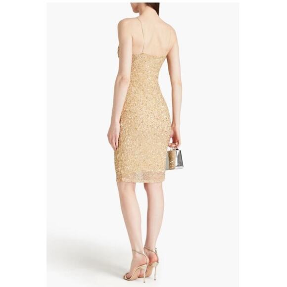 Retrofete Billie Sequin Midi V Neck Body Cone Dress Gold Cream Size XL NWT - Picture 2 of 11